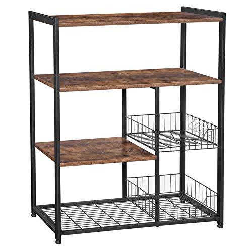 VASAGLE Estantería de Cocina, Estantería para Microondas con 2 Cestas de Malla Metálica, con Estantes y Ganchos, 80 x 35 x 95 cm, Estilo Industrial, Marrón Rústico KKS96X VASAGLE Estantería de Cocina, Estantería para Microondas con 2 Cestas de Malla Metálica, con Estantes y Ganchos, 80 x 35 x 95 cm, Estilo Industrial, Marrón Rústico KKS96X