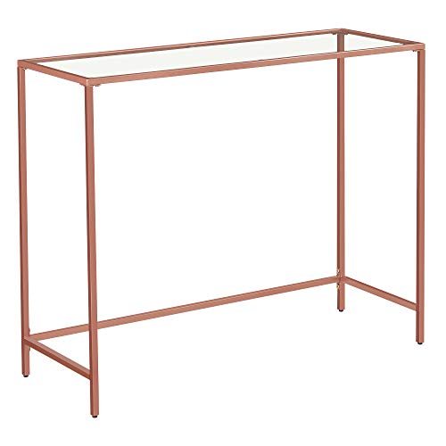 VASAGLE Mesa de Consola, Mesa de Entrada, Extremo del sofá, Tablero de Vidrio Templado, Marco de Metal, Patas Ajustables, para salón, Entrada, Pasillo, Color Oro Rosado LGT026A02 VASAGLE Mesa de Consola, Mesa de Entrada, Extremo del sofá, Tablero de Vidrio Templado, Marco de Metal, Patas Ajustables, para salón, Entrada, Pasillo, Color Oro Rosado LGT026A02