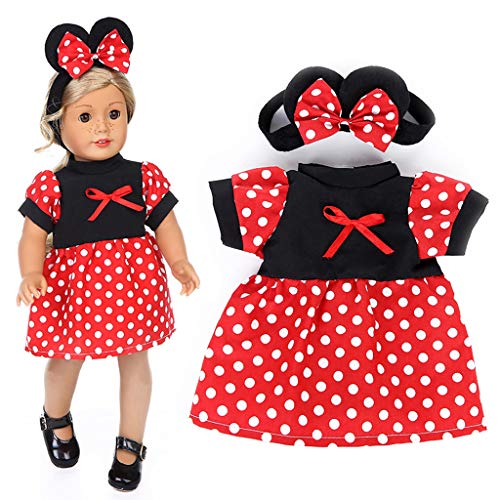Vestidos Lindo de Mickey con Diadema, Ropa de Muñeca de Punto Rojo para 18 Pulgadas Muñecas American Girl Doll