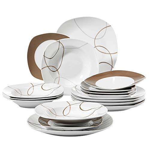 VEWEET Nikita Juegos de Vajillas 18 Piezas de Porcelana con 6 Platos, 6 Platos Hondos y 6 Platos de Postre para 6 Personas VEWEET Nikita Juegos de Vajillas 18 Piezas de Porcelana con 6 Platos, 6 Platos Hondos y 6 Platos de Postre para 6 Personas