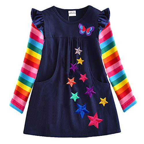 VIKITA Vestidos para Niñas T-Shirt Manga Larga Algodón Casual Patrón de Estrella Lh5808 6T VIKITA Vestidos para Niñas T-Shirt Manga Larga Algodón Casual Patrón de Estrella Lh5808 6T