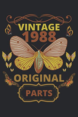 Vintage 1988 Original Parts: Butterfly Retro Vintage birthday Journal size (8.5"x11" - 50 Sheets/100 Pages) Black Cover