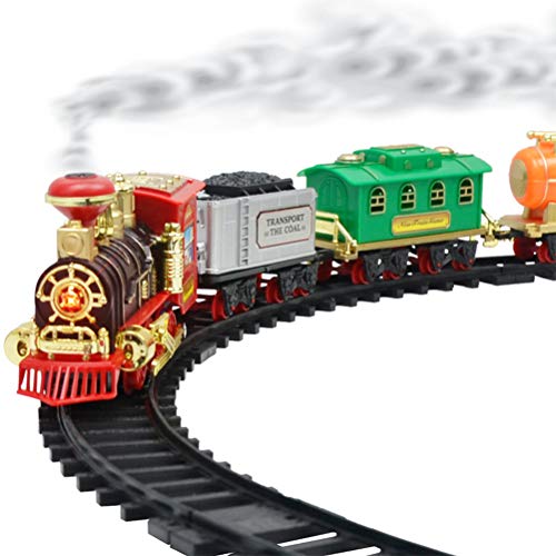 Vintagen Tren de Vapor eléctrico Juguetes Ferrocarril Coches de Juguete Pista de Carreras con Carro Sonido y luz Juguetes de Bricolaje para niños