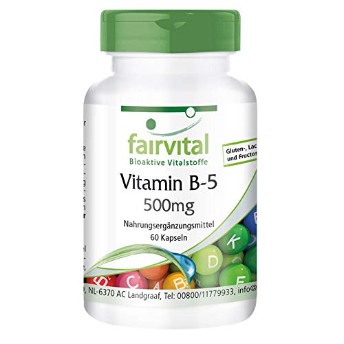 Vitamina B5 500mg - Ácido Pantoténico - Suplemento VEGANO - Dosis elevada - 60 Cápsulas - Calidad Alemana Vitamina B5 500mg - Ácido Pantoténico - Suplemento VEGANO - Dosis elevada - 60 Cápsulas - Calidad Alemana