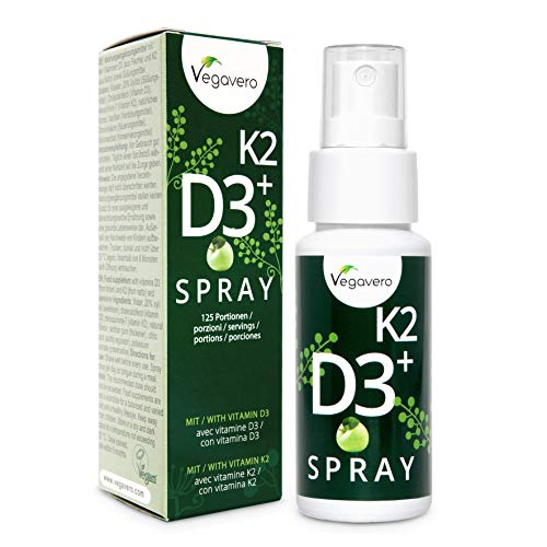 Vitamina D3 + K2 Spray Vegavero® | 100% Vegano | Sabor Manzana | Rápida Absorción | Testado en Laboratorio | 125 Pulverizaciones | Calcio + Huesos* | Colecalciferol + Menaquinona-7 (K2 MK-7)