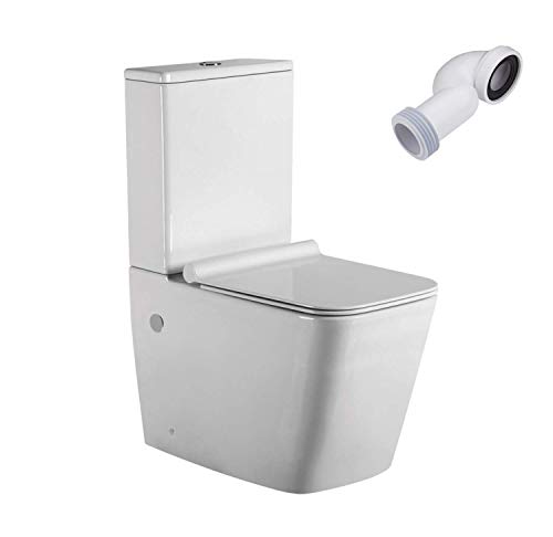 Wc Inodoro Completo Cuadrado | Inodoro Tanque Bajo con Cisterna y Asiento Extrafino y Codo | Adosado a Pared con Salida Dual y Sistema Rimless Wc Inodoro Completo Cuadrado | Inodoro Tanque Bajo con Cisterna y Asiento Extrafino y Codo | Adosado a Pared con Salida Dual y Sistema Rimless