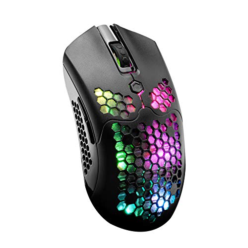 WE-KELLOKITY Ratón inalámbrico X2 con luz RGB, 7 teclas, carcasa de panal de abeja 12000DPI modo dual Gaming Mouse