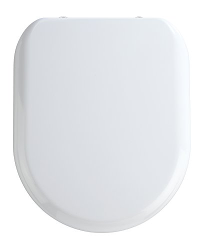 WENKO Tapa de WC Santana - antibacteriano, dispositivo automático de descenso, sujeción higiénica Fix-Clip, Duroplast, 37 x 44 cm, Blanco