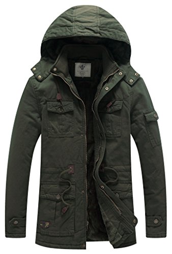 WenVen Chaquetas de Algodón a Prueba de Viento Abrigo Forro Polar Grueso Chaquetas Longitud Media Delgada Parka Capucha Gruesa Extraíble Hombres Verde Militar Large WenVen Chaquetas de Algodón a Prueba de Viento Abrigo Forro Polar Grueso Chaquetas Longitud Media Delgada Parka Capucha Gruesa Extraíble Hombres Verde Militar Large