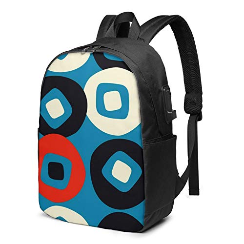 WEQDUJG Mochila Portatil 17 Pulgadas Mochila Hombre Mujer con Puerto USB, Años 70 Geométrico Años 60 Años 70 Años 60 Mochila para El Laptop para Ordenador del Trabajo Viaje