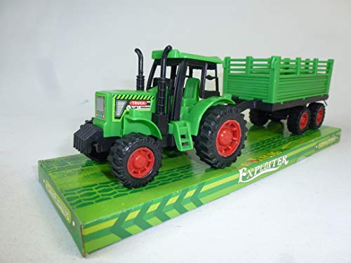 wuselwelt 8087G - Tractor de granja con remolque, tractor con remolque, carro de carga, granja, agricultura, juguete para niños