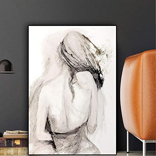 wZUN Cuadro en Blanco y Negro Pintura al óleo sobre Lienzo Carteles e Impresiones Abstractos Vintage Arte escandinavo Cuadro de la Sala de Estar de la Pared 50x70cm