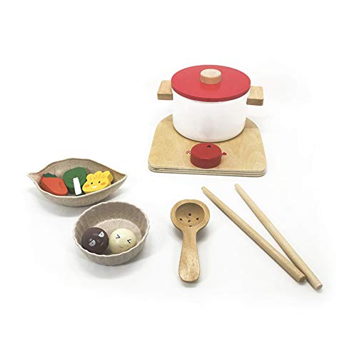 Xianzhengfu - Utensilios de cocina de madera para niños pequeños, juguete educativo para bebé, juego interactivo en casa, olla caliente, 9,5 x 7 cm