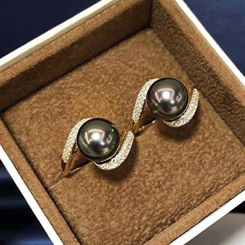 XTR Pearl Ring Fine Jewelry  Sterling Silver Round 11-12mm Nature Sea Water Tahiti Black Pearls Rings for Women Presents