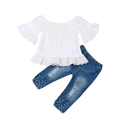 YCYU Conjunto de ropa para recién nacido, de manga larga, de encaje, pelele y pantalón vaquero roto, para bebé, niña, otoño e invierno Blanco5 2-3 años YCYU Conjunto de ropa para recién nacido, de manga larga, de encaje, pelele y pantalón vaquero roto, para bebé, niña, otoño e invierno Blanco5 2-3 años