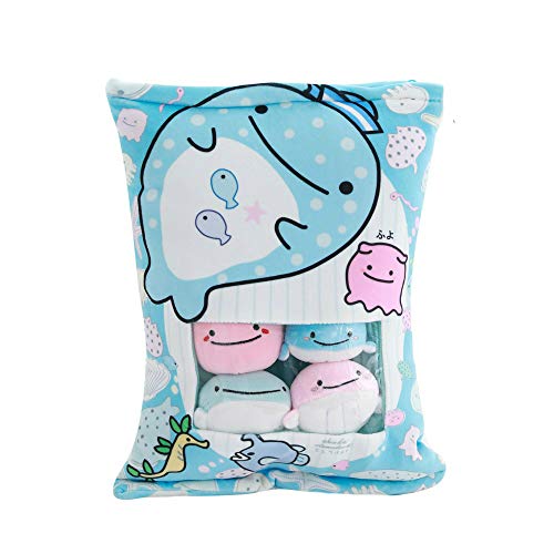 YUNDING Almohada Snack Doll Animales Snack Juguetes Sea Lion Whale Relleno Pequeñas Pudding Balls Mini Aquatic Animal Toys Food Biscuit Zipper Bag Blue Kids Gift