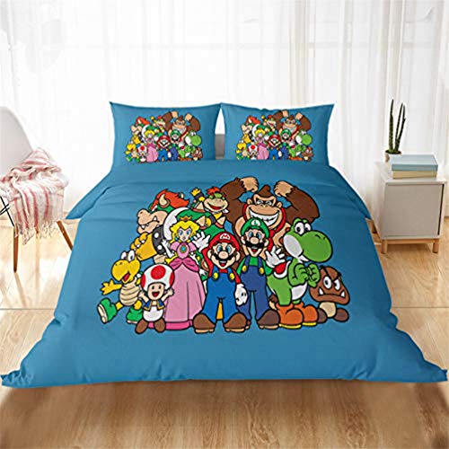 YZHY Super Mario Games - Funda de edredón para cama individual, doble y king (135 x 200 cm), diseño de dibujos animados