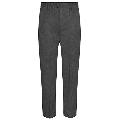 Zeco - Pantalón de uniforme para niños, cintura elástica, todas las tallas, color negro, gris o azul marino gris gris 6-7 Años