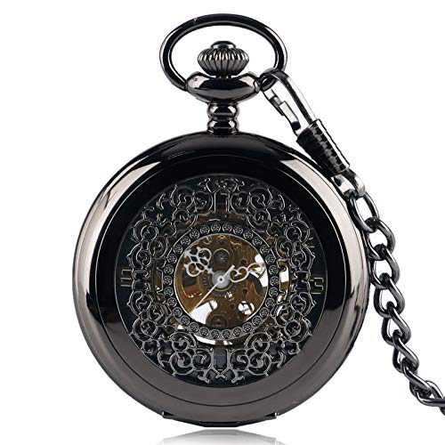 ZHAOXIANGXIANG Reloj De Bolsillo Retro,Retro Ahuecado Negro Reloj De Bolsillo Mecánico Conjunto De Regalos Joyería Collar Cadena Colgante Hombres Mujeres Amigo