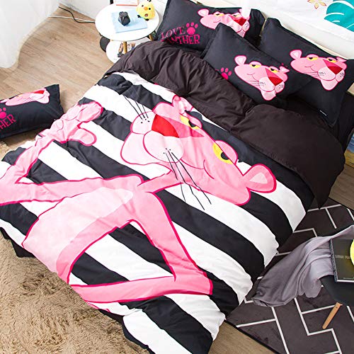 ZHOUING-- Juego De Funda Nórdica De La Pantera Rosada, Ropa De Cama De Algodón 100%, Estampado En Rosa Y Negro, con Cierre De Cremallera, 4 Piezas para Niños Adultos,1.2M ZHOUING-- Juego De Funda Nórdica De La Pantera Rosada, Ropa De Cama De Algodón 100%, Estampado En Rosa Y Negro, con Cierre De Cremallera, 4 Piezas para Niños Adultos,1.2M