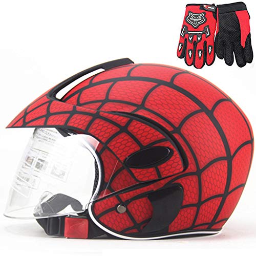 ZJRA Casco de Moto para niños y niñas,Casco Motocicleta Niños, Los Niños Casco De La Bici, Niño Casco Moto, Bicicletas, Motos, 48 ​​~ 52Cm, Red Telaraña Telaraña, Regalo con Los Guantes, Boy,Matte