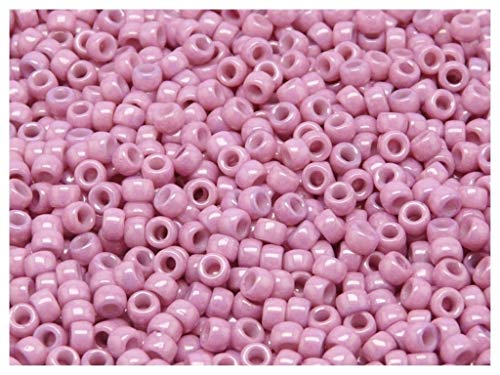 10 gr, 7/0 Rocailles Matubo - cilíndricas prensadas perlas de vidrio checas, cuentas de semillas de diámetro 3.5 mm, Chalk White/Light Violet Luster (Lilac Ceramic Look)