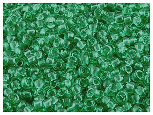 10 gr, 7/0 Rocailles Matubo - cilíndricas prensadas perlas de vidrio checas, cuentas de semillas de diámetro 3.5 mm, Emerald (Dark Green Transparent)