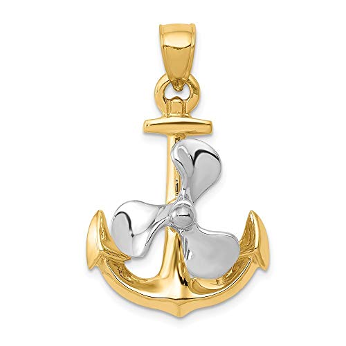 14ct dos-tono 3-D Anchor se pueden mover la lámpara de techo de hélice - mide 33 x 21 mm - JewelryWeb