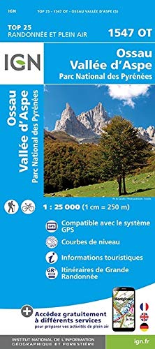 1547 OT Ossau - Vallée d'Aspe - Parc National des Pyrénées (Top 25 & série bleue - Carte de randonnée)