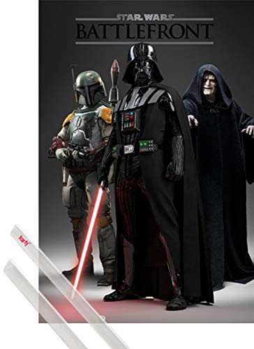 1art1 Star Wars Póster (91x61 cm) Battlefront, Darth Vader, Boba Fett, El Emperador Y 1 Lote De 2 Varillas Transparentes