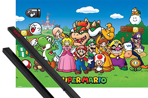 1art1 Super Mario Póster (91x61 cm) Princess Peach, Luigi and Other Characters Y 1 Lote De 2 Varillas Negras