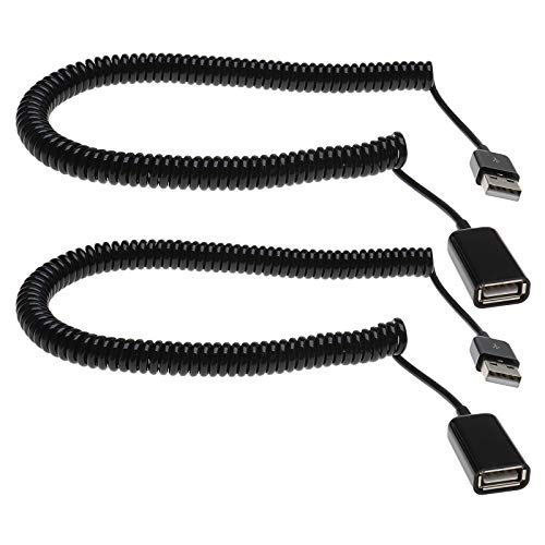 2 x Cable adaptador USB 2.0 macho a hembra en espiral, 1 m / 3,2 m, cable alargador telescópico con muelle de repuesto para transmisión de datos de carga