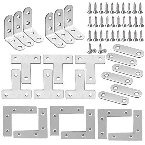 24Piezas Soporte de Esquina,Acero Inoxidable Soportes de Placa Plana,90 Grados Soporte de ángulo de Acero Inoxidable en Forma de L Esquina Soporte de Acero con 78 Tornillos