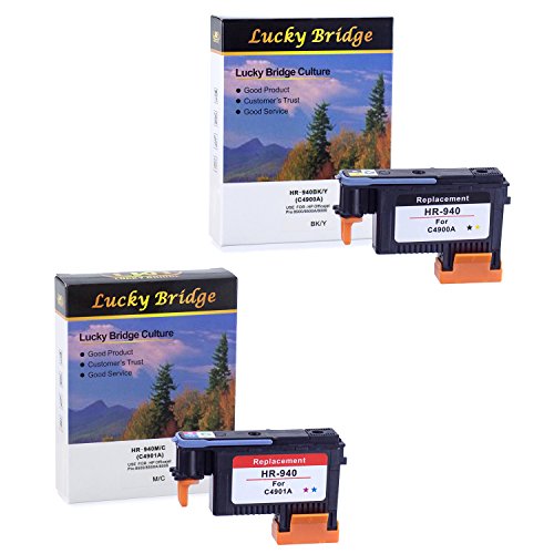 2PK Lucky Bridge HP940 Cabezal de impresión C4900A C4901A remanufacturado con chip nunca utilizado Compatible para HP Officejet (1 BY, 1 MC)