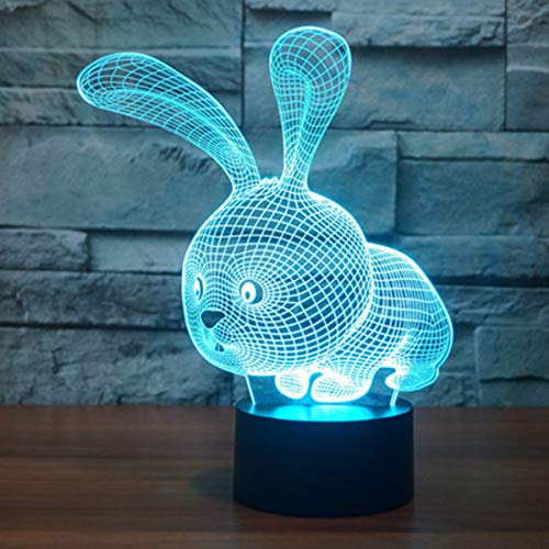 3D Lámpara óptico Illusions Luz Nocturna, EASEHOME LED Lámpara de Mesa Luces de Noche para Niños Decoración Tabla Lámpara de Escritorio 7 Colores Cambio de Botón Táctil y Cable USB, Conejo