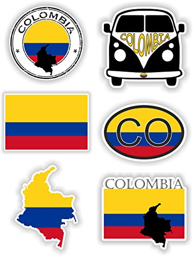 6 pegatinas de vinilo impermeable de Colombia. Cada pegatina mide aproximadamente 10 cm.