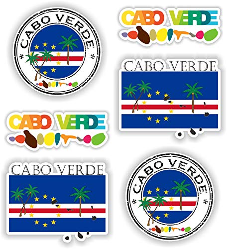 6 pegatinas de vinilo impermeables de Cabo Verde, cada pegatina mide aproximadamente 10 cm.