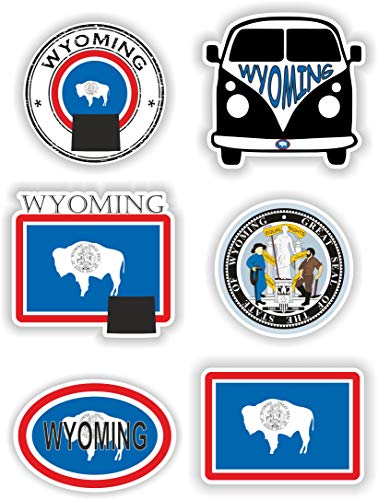 6 pegatinas impermeables de vinilo Wyoming. Cada pegatina mide aproximadamente 10 cm. 6 pegatinas impermeables de vinilo Wyoming. Cada pegatina mide aproximadamente 10 cm.