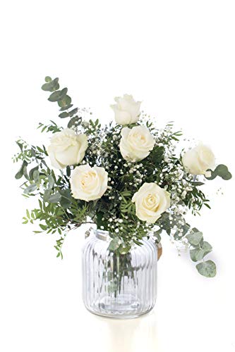 6 Rosas Blancas, Flores Naturales a Domicilio Blossom® | Ramo de Rosas Naturales a Domicilio Frescas y Recién Cortadas | Sant Jordi, San Valentín, Día de los Difuntos | Entrega Gratis 24 horas