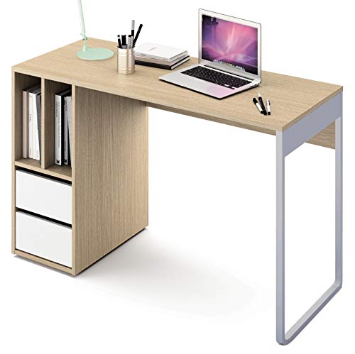 Abitti Escritorio Mesa de Ordenador Multimedia Color Roble y Blanco, Pata metálica, 2 cajones y 2 Huecos para Oficina, despacho o Estudio.120cm Ancho x 74cm Altura x 50cm Fondo Abitti Escritorio Mesa de Ordenador Multimedia Color Roble y Blanco, Pata metálica, 2 cajones y 2 Huecos para Oficina, despacho o Estudio.120cm Ancho x 74cm Altura x 50cm Fondo