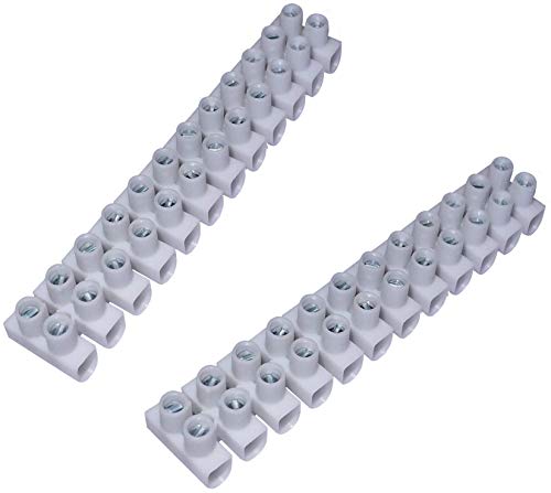 AERZETIX: Juego de 2 regletas de terminales conexión por tornillo 12 pistas posiciones cables 450v blanco (1-4mm²/94.9x16.6xH13mm)