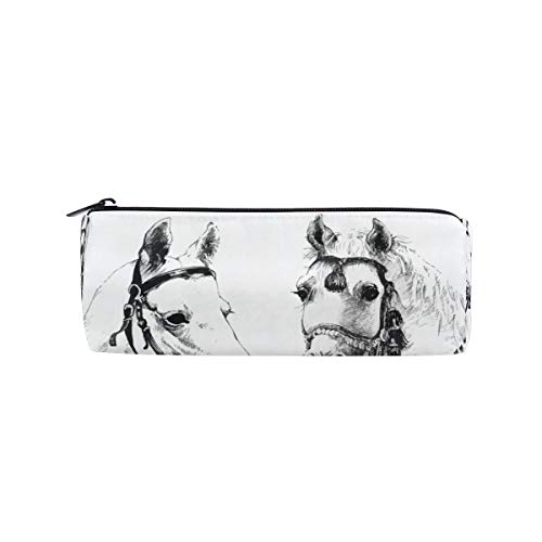 Ahomy - Estuche para lápices, diseño de caballos dibujados a mano, color blanco y negro, con cremallera, para adolescentes y niños, bolsa de maquillaje de viaje para mujeres