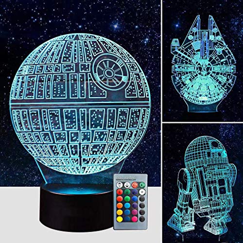 Airnogo 3D Star Wars Lamp - Star Wars Gifts - 3 Pattern & 1 Base & 1 Remote - Star Wars R2-D2 / Death Star/Millennium Falcon - Star Wars Light - Star Wars con control remoto