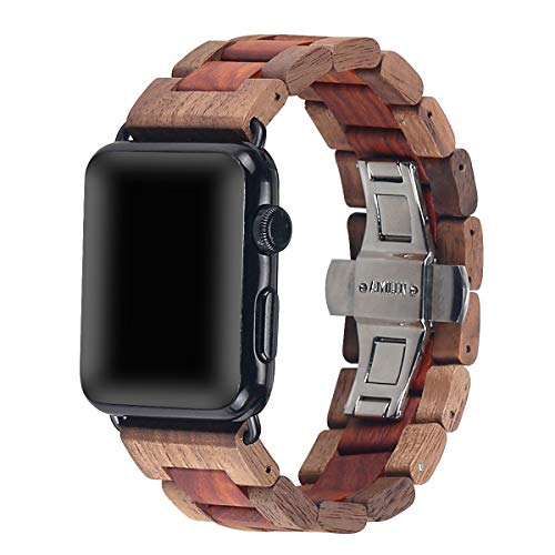 AIYIBEN Correa de reloj de madera 42mm/44mm con hebilla de mariposa de acero inoxidable compatible para iWatch Series 1 2 3 4 5 (Sándalo rojo nogal) AIYIBEN Correa de reloj de madera 42mm/44mm con hebilla de mariposa de acero inoxidable compatible para iWatch Series 1 2 3 4 5 (Sándalo rojo nogal)