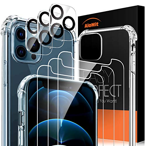 AloMit Protector Pantalla para iphone 12 Pro [3*Protector de Pantalla + 3*Película de Lente +1*Funda] [6.1'] Cristal Templado para iphone 12 pro