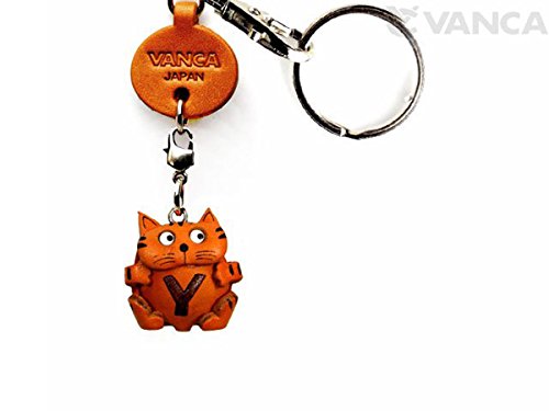 Alphabet Cat Y Leather Animal Small Keychains VANCA CRAFT-Collectible keyring Made in Japan