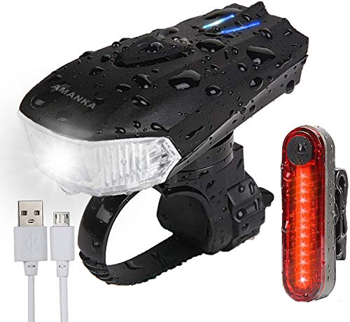 AMANKA Luces Bicicleta USB Super Brillante Impermeable LED Bicicleta Set de Luces Bici 400 Lúmenes Sensor Inteligente para Bici Linternas LED Ciclismo Seguridad