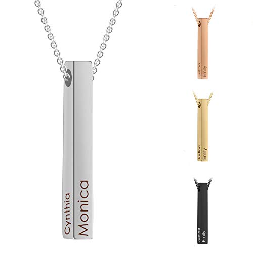 Amlion Collar con Nombre Personalizado,Grabado Collar Colgante para Mujer y Hombre,Collar de Barra con Caja de Regalo Personalizado Amlion Collar con Nombre Personalizado,Grabado Collar Colgante para Mujer y Hombre,Collar de Barra con Caja de Regalo Personalizado