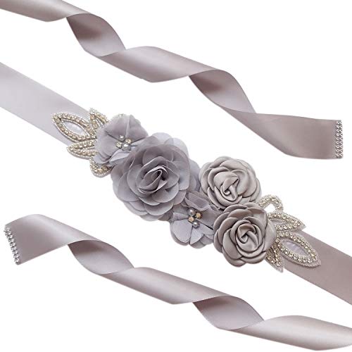 Amorar Cinturones de Rhinestone Vestido Nupciales Fajas Cinta de Raso Flores y Perlas Decoración