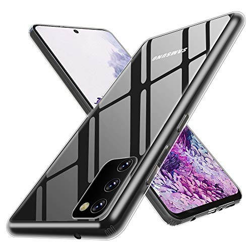 ANEWSIR Funda para Samsung Galaxy S20, Cristal Templado Funda con Marco de Silicona Suave de TPU,Cristal Templado de Resistente a Arañazos 9H Dureza Cristal Vidrio Contraportada-Transparente